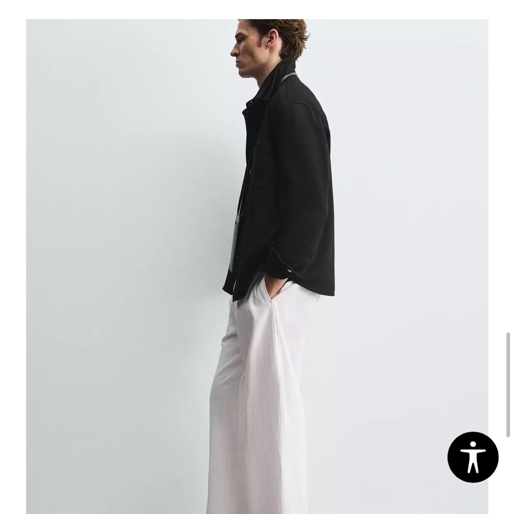 Zara Easy Care Textured Classic Black Collared Long Sleeve with Snap Buttons - Picture 5 of 8
